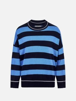 KOMODO Clothing Joni Organic Cotton Striped Jumper | Midnight Blue