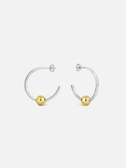 Little By Little Accessories Mustard Mixed Metal Hoop Earrings | Silver & 24ct Gold Plated