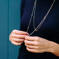 Little By Little Mustard 925 Sterling Silver Long Chain Necklace | Silver & 24ct Gold Plating Accessories