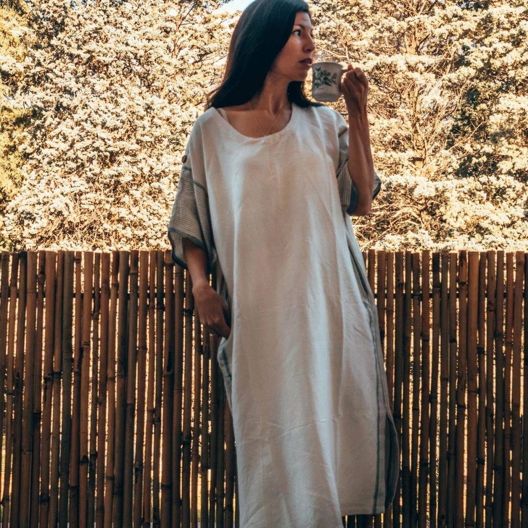 Lüks Linen Clothing Mete Cotton Maxi Lounge Dress | Black & Salt 7 Lüks Linen Clothing Mete Cotton Maxi Lounge Dress | Black & Salt