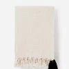 Lüks Linen Homeware Pom Pom Cotton Weave Vegan Blanket | Cream