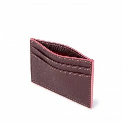 LUXTRA Accessories Colvin Apple Leather Vegan Card Holder | Burgundy & Pink