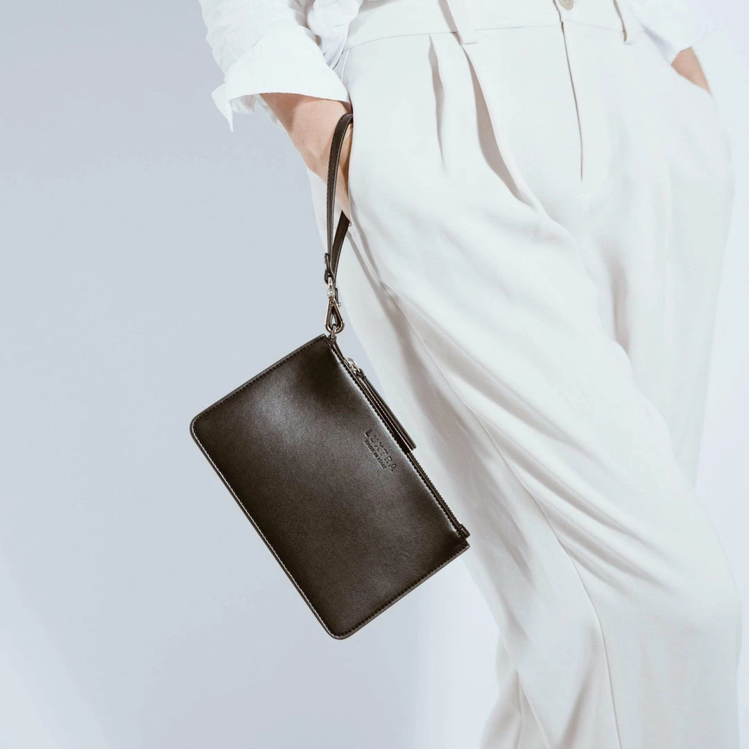 LUXTRA Clutch Bags Junko Smooth Apple Leather Vegan Pouch | Black 4 LUXTRA Clutch Bags Junko Smooth Apple Leather Vegan Pouch | Black