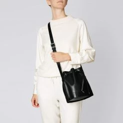 LUXTRA Daphne Apple Leather Vegan Bucket Bag | Black Bags