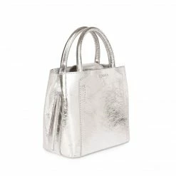 LUXTRA Nina Recycled Nylon Vegan Leather Mini Handbag | Silver Bags