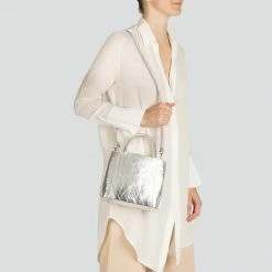 LUXTRA Nina Recycled Nylon Vegan Leather Mini Handbag | Silver Bags