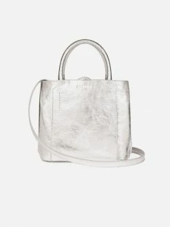 LUXTRA Nina Recycled Nylon Vegan Leather Mini Handbag | Silver Bags