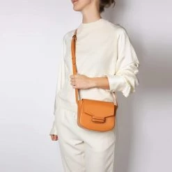 LUXTRA Bags Vida Smooth Apple Leather Vegan Saddle Bag | Pumpkin Orange