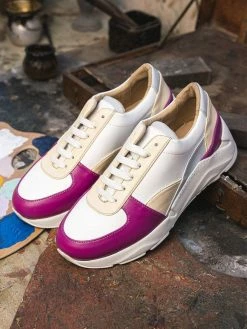 Minuit Sur Terre Shoes Zigzag Vegan Leather Trainers | Pink Lotus