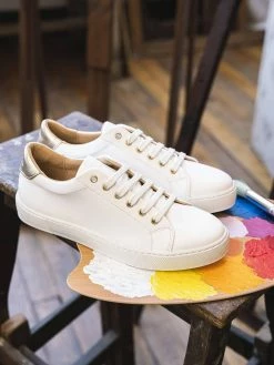 Minuit Sur Terre Virevolte Vegan Leather Trainers | White & Gold Shoes