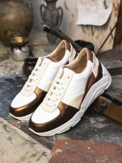 Minuit Sur Terre Zigzag Vegan Leather Trainers | Cappuccino Shoes