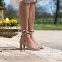 Minuit Sur Terre Bestsellers Alchemy Vegan Suede Ankle Tie Heeled Sandals | Nude