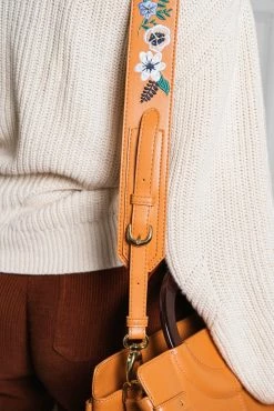 Minuit Sur Terre Crossbody Bags Embroidered Apple Leather Vegan Crossbody Strap | Camel