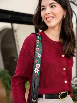 Minuit Sur Terre Embroidered Apple Leather Vegan Crossbody Strap | Black