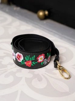 Minuit Sur Terre Embroidered Apple Leather Vegan Crossbody Strap | Black