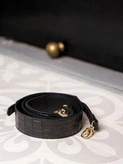 Minuit Sur Terre Classic Vegan Leather Crossbody Strap | Black Croc Crossbody Bags