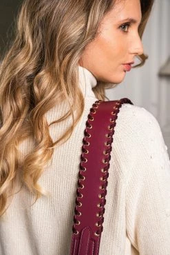 Minuit Sur Terre Lace-Up Apple Leather Vegan Crossbody Strap | Burgundy Crossbody Bags