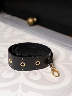 Minuit Sur Terre Eyelets Apple Leather Vegan Crossbody Strap | Black