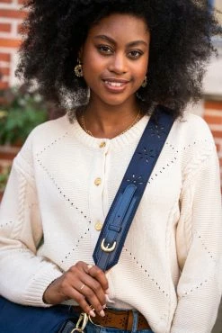 Minuit Sur Terre Perforated Vegan Crossbody Strap | Midnight Blue Crossbody Bags