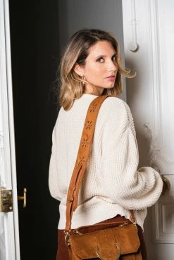 Minuit Sur Terre Perforated Vegan Crossbody Strap | Hazelnut Crossbody Bags