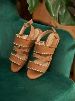 Minuit Sur Terre Shoes Bengal Braided Strap Vegan Leather Sandals | Chestnut