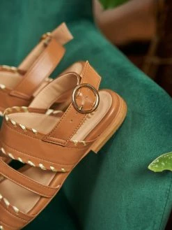 Minuit Sur Terre Shoes Bengal Braided Strap Vegan Leather Sandals | Chestnut