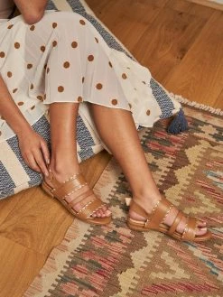 Minuit Sur Terre Shoes Bengal Braided Strap Vegan Leather Sandals | Chestnut