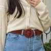 Minuit Sur Terre Boheme Round Buckle Vegan Suede Belt | Brick Red
