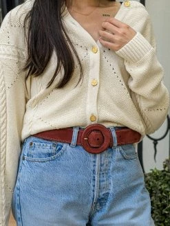 Minuit Sur Terre Boheme Round Buckle Vegan Suede Belt | Brick Red