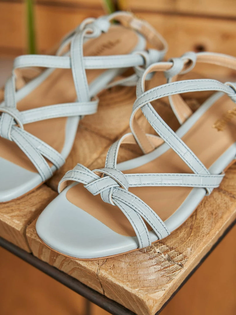 Minuit Sur Terre Borneo Cross Strap Vegan Leather Flat Sandals | Sky Blue Croc Shoes 5 Minuit Sur Terre Borneo Cross Strap Vegan Leather Flat Sandals | Sky Blue Croc Shoes