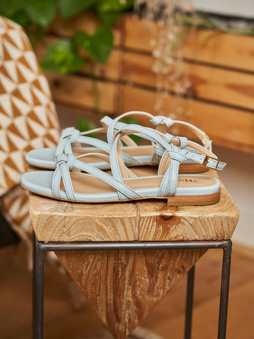 Minuit Sur Terre Borneo Cross Strap Vegan Leather Flat Sandals | Sky Blue Croc Shoes 6 Minuit Sur Terre Borneo Cross Strap Vegan Leather Flat Sandals | Sky Blue Croc Shoes