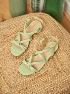 Minuit Sur Terre Shoes Borneo Cross Strap Vegan Leather Flat Sandals | Mint Green Croc