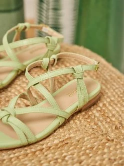 Minuit Sur Terre Shoes Borneo Cross Strap Vegan Leather Flat Sandals | Mint Green Croc