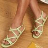 Minuit Sur Terre Shoes Borneo Cross Strap Vegan Leather Flat Sandals | Mint Green Croc