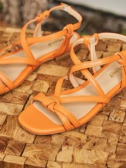 Minuit Sur Terre Shoes Borneo Cross Strap Vegan Leather Flat Sandals | Tangerine