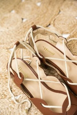 Minuit Sur Terre Calanque Ankle Tie Vegan Leather Heeled Sandals | Chestnut