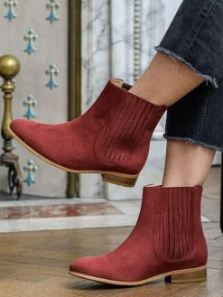 Minuit Sur Terre Shoes Firenze Vegan Suede Pleated Chelsea Boots | Brick Red