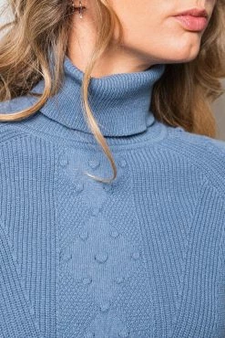 Minuit Sur Terre Fjord Recycled Cotton Roll Neck Jumper | Ice Blue Clothing