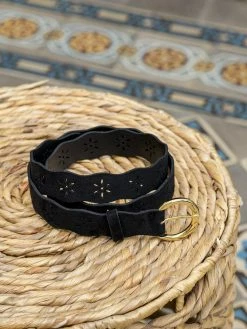 Minuit Sur Terre Folk Openwork Vegan Belt | Black Accessories