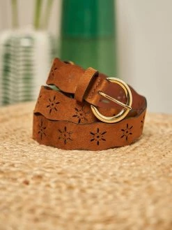 Minuit Sur Terre Folk Openwork Vegan Belt | Hazelnut
