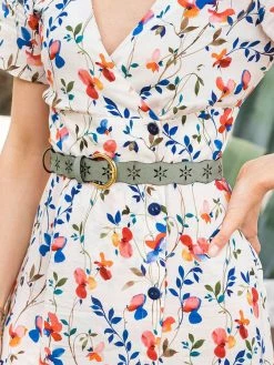 Minuit Sur Terre Folk Openwork Vegan Belt | Sage