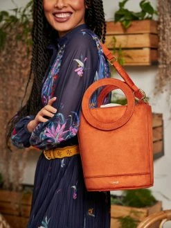 Minuit Sur Terre Bags Gaia Round Handle Vegan Suede Handbag | Paprika