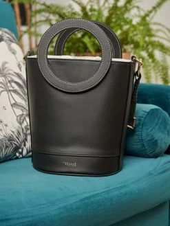 Minuit Sur Terre Gaia Round Handle Grape Leather Vegan Handbag | Black Bags