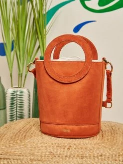 Minuit Sur Terre Bags Gaia Round Handle Vegan Suede Handbag | Paprika