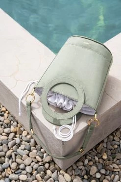 Minuit Sur Terre Bags Gaia Round Handle Vegan Suede Handbag | Sage