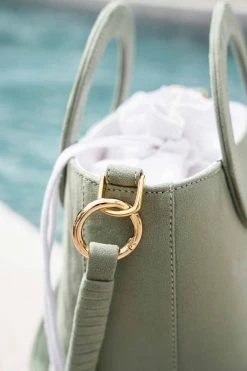 Minuit Sur Terre Bags Gaia Round Handle Vegan Suede Handbag | Sage