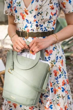 Minuit Sur Terre Bags Gaia Round Handle Vegan Suede Handbag | Sage