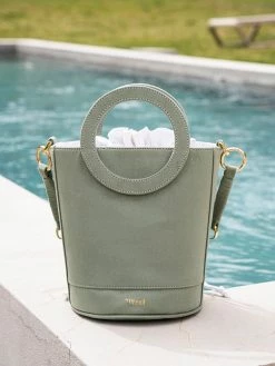 Minuit Sur Terre Bags Gaia Round Handle Vegan Suede Handbag | Sage