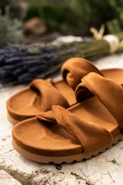 Minuit Sur Terre Shoes Garrigue Vegan Suede Slide-On Sandals | Hazelnut