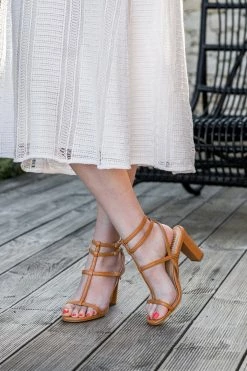 Minuit Sur Terre Girolata Apple Leather Vegan Heeled Sandals | Camel